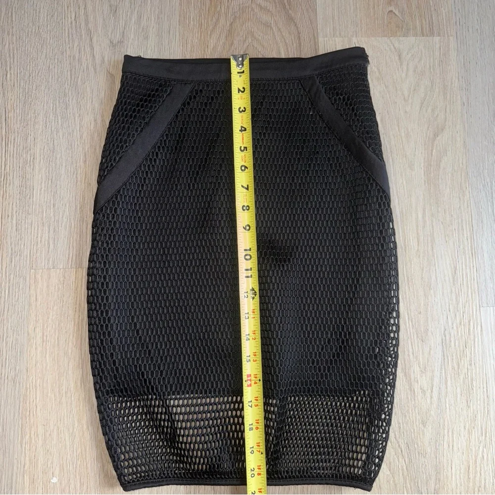 Black 2 Piece Skirt Set - Mesh Long Sleeve Peplum Top with Skirt - Size Small